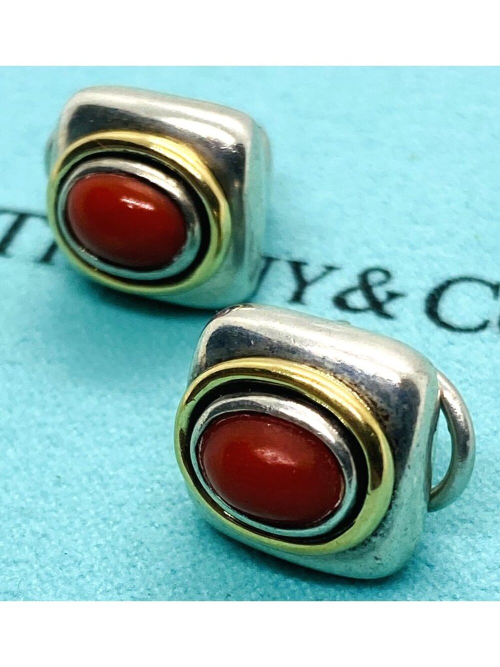 Tiffany & Co. 18K Yellow Gold Sterling Silver Coral Earring
